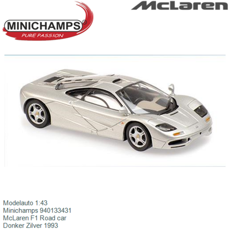 Modelauto 1:43 | Minichamps 940133431 | McLaren F1 Road car | Donker Zilver 1993