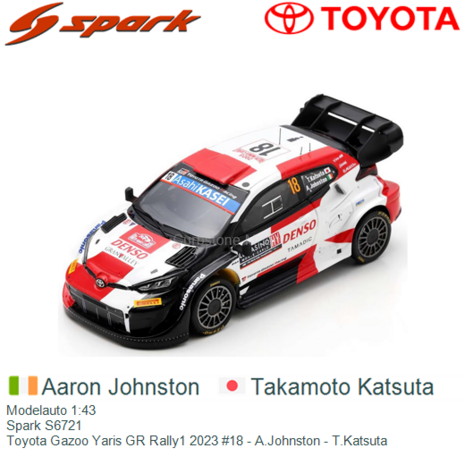 Modelauto 1:43 | Spark S6721 | Toyota Gazoo Yaris GR Rally1 2023 #18 - A.Johnston - T.Katsuta