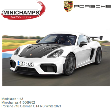 Modelauto 1:43 | Minichamps 410069702 | Porsche 718 Cayman GT4 RS White 2021