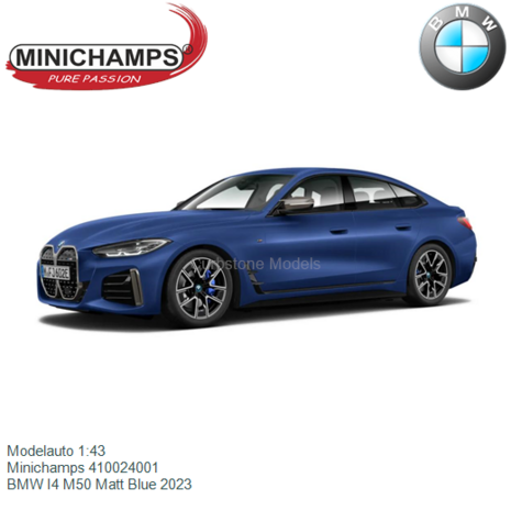 Modelauto 1:43 | Minichamps 410024001 | BMW I4 M50 Matt Blue 2023