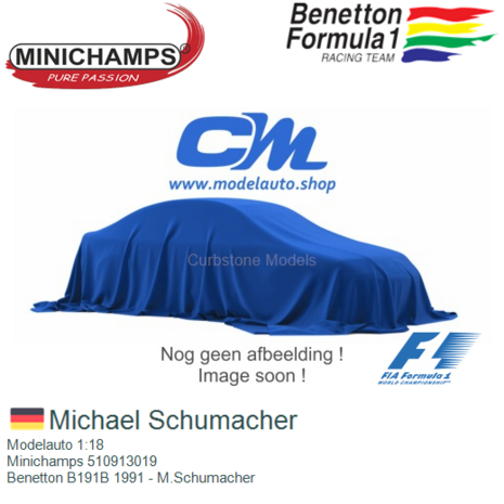 Modelauto 1:18 | Minichamps 510913019 | Benetton B191B 1991 - M.Schumacher