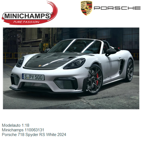 Modelauto 1:18 | Minichamps 110063131 | Porsche 718 Spyder RS White 2024