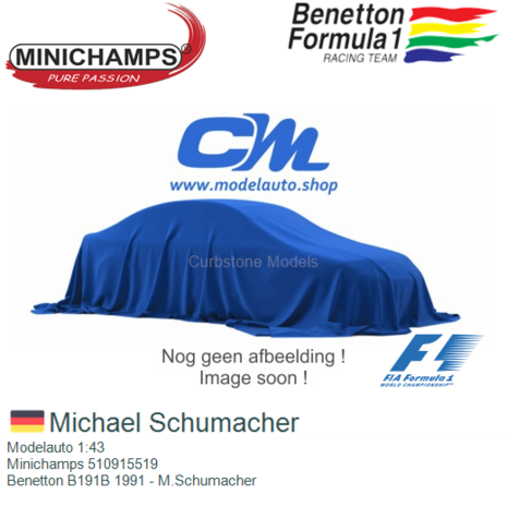 Modelauto 1:43 | Minichamps 510915519 | Benetton B191B 1991 - M.Schumacher