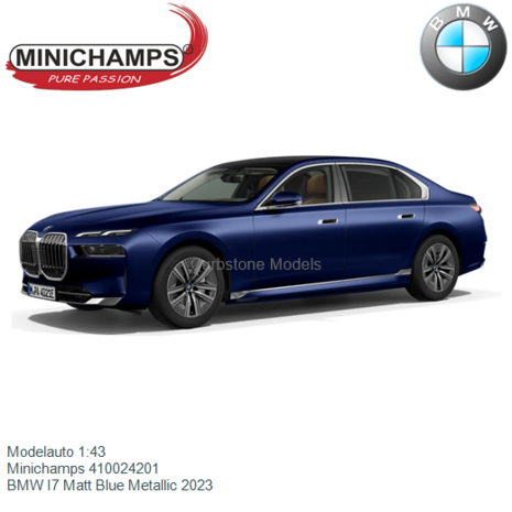 Modelauto 1:43 | Minichamps 410024201 | BMW I7 Matt Blue Metallic 2023