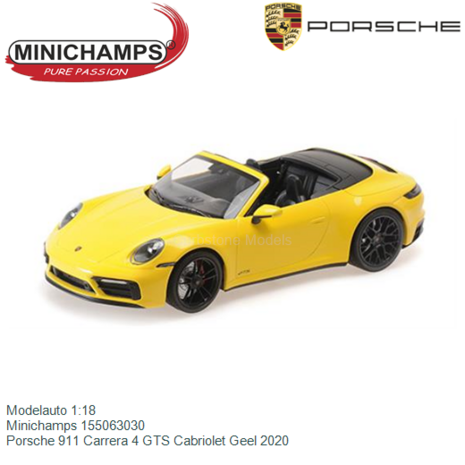Modelauto 1:18 | Minichamps 155063030 | Porsche 911 Carrera 4 GTS Cabriolet Geel 2020