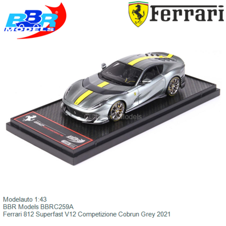 Modelauto 1:43 | BBR Models BBRC259A | Ferrari 812 Superfast V12 Competizione Cobrun Grey 2021