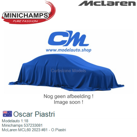 Modelauto 1:18 | Minichamps 537233081 | McLaren MCL60 2023 #81 - O.Piastri