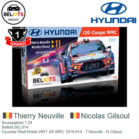Bouwpakket 1:24 | Belkits BEL014 | Hyundai Shell Mobis WRT i20 WRC 2019 #14 - T.Neuville - N.Gilsoul