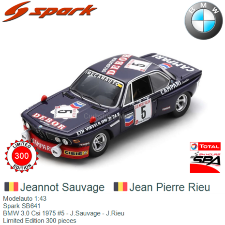 Modelauto 1:43 | Spark SB641 | BMW 3.0 Csi 1975 #5 - J.Sauvage - J.Rieu 