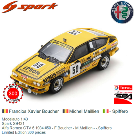 Modelauto 1:43 | Spark SB421 | Alfa Romeo GTV 6 1984 #50 - F.Boucher - M.Maillien - -.Spiffero