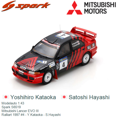 Modelauto 1:43 | Spark S6519 | Mitsubishi Lancer EVO III | Ralliart 1997 #4 - Y.Kataoka - S.Hayashi