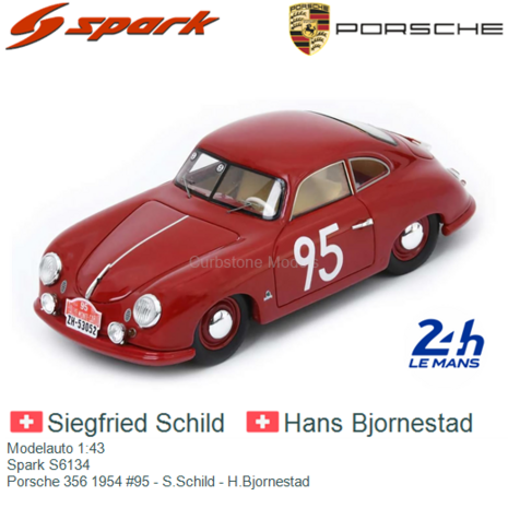 Modelauto 1:43 | Spark S6134 | Porsche 356 1954 #95 - S.Schild - H.Bjornestad