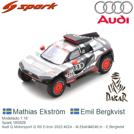 Modelauto 1:18 | Spark 18S828 | Audi Q Motorsport Q RS E-tron 2022 #224 - M.Ekstr&#246;m - E.Bergkvist