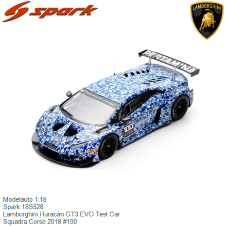Modelauto 1:18 | Spark 18S528 | Lamborghini Huracán GT3 EVO Test Car | Squadra Corse 2018 #100