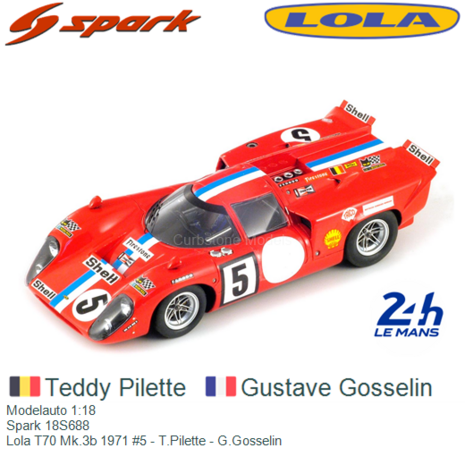 Modelauto 1:18 | Spark 18S688 | Lola T70 Mk.3b 1971 #5 - T.Pilette - G.Gosselin