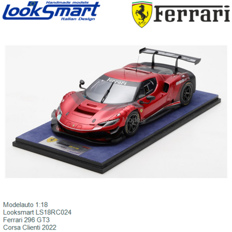 Modelauto 1:18 | Looksmart LS18RC024 | Ferrari 296 GT3 | Corsa Clienti 2022