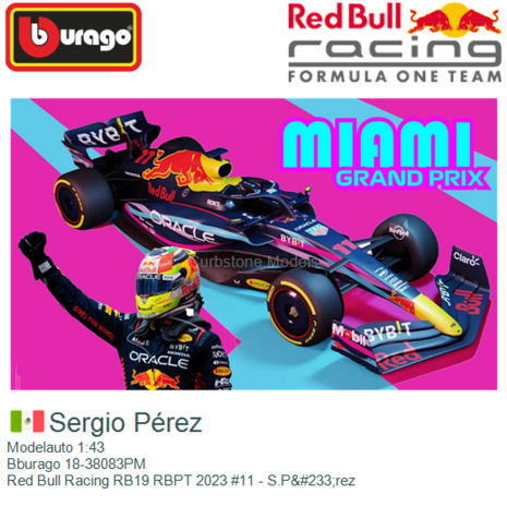 Modelauto 1:43 | Bburago 18-38083PM | Red Bull Racing RB19 RBPT 2023 #11 - S.P&#233;rez