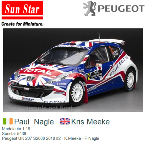 Modelauto 1:18 | Sunstar 5439 | Peugeot UK 207 S2000 2010 #2 - K.Meeke - P.Nagle