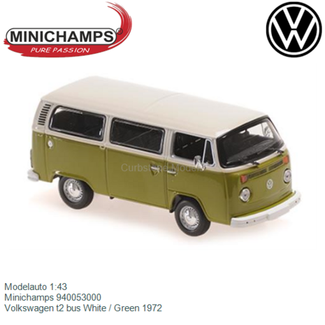 Modelauto 1:43 | Minichamps 940053000 | Volkswagen t2 bus White / Green 1972