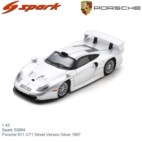 1:43 | Spark S5994 | Porsche 911 GT1 Street Version Silver 1997