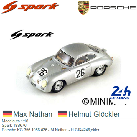 Modelauto 1:18 | Spark 18S676 | Porsche KG 356 1956 #26 - M.Nathan - H.Gl&#246;ckler