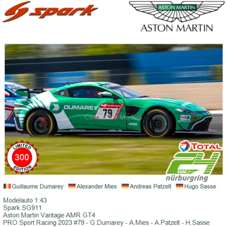 Modelauto 1:43 | Spark SG911 | Aston Martin Vantage AMR GT4 | PRO Sport Racing 2023 #79 - G.Dumarey - A.Mies - A.Patzelt - H.Sa