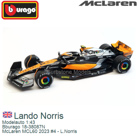 Modelauto 1:43 | Bburago 18-38087N | McLaren MCL60 2023 #4 - L.Norris