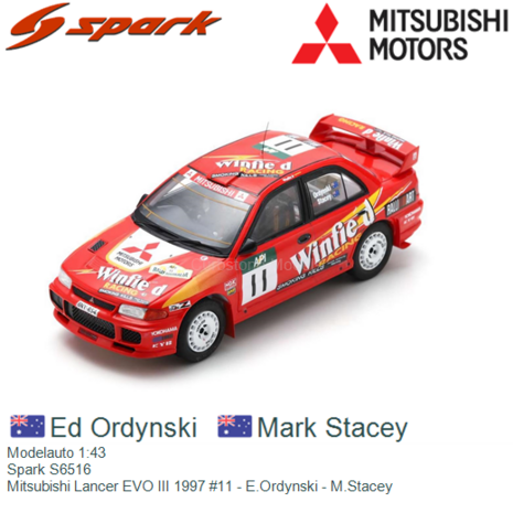 Modelauto 1:43 | Spark S6516 | Mitsubishi Lancer EVO III 1997 #11 - E.Ordynski - M.Stacey