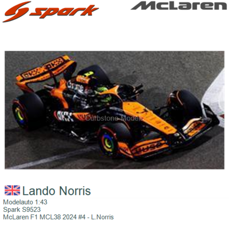 Modelauto 1:43 | Spark S9523 | McLaren F1 MCL38 2024 #4 - L.Norris