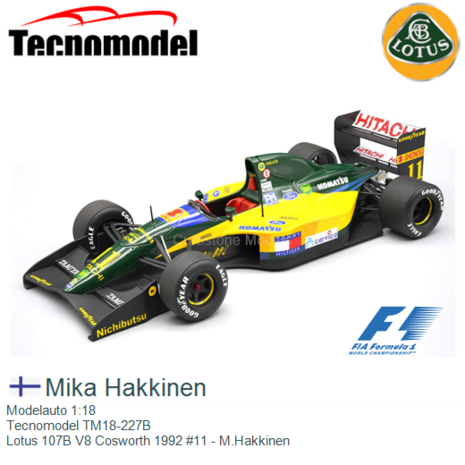 Modelauto 1:18 | Tecnomodel TM18-227B | Lotus 107B V8 Cosworth 1992 #11 - M.Hakkinen