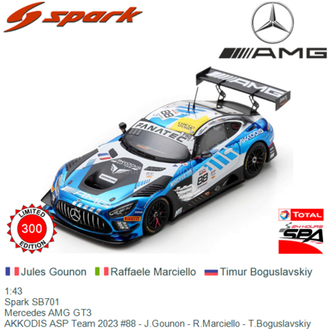 1:43 | Spark SB701 | Mercedes AMG GT3 | AKKODIS ASP Team 2023 #88 - J.Gounon - R.Marciello - T.Boguslavskiy
