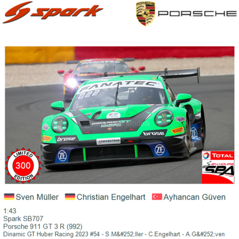 1:43 | Spark SB707 | Porsche 911 GT 3 R (992) | Dinamic GT Huber Racing 2023 #54 - S.M&#252;ller - C.Engelhart - A.G&#2