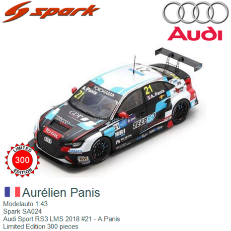 Modelauto 1:43 | Spark SA024 | Audi Sport RS3 LMS 2018 #21 - A.Panis