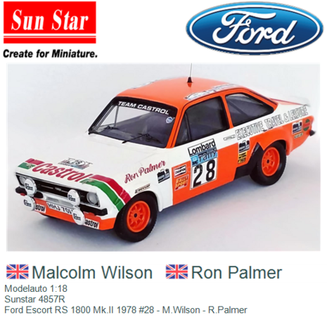 Modelauto 1:18 | Sunstar 4857R | Ford Escort RS 1800 Mk.II 1978 #28 - M.Wilson - R.Palmer