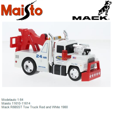 Modelauto 1:64 | Maisto 11610-11614 | Mack R685ST Tow Truck Red and White 1980