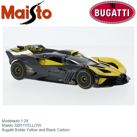Modelauto 1:24 | Maisto 32911YELLOW | Bugatti Bolide Yellow and Black Carbon