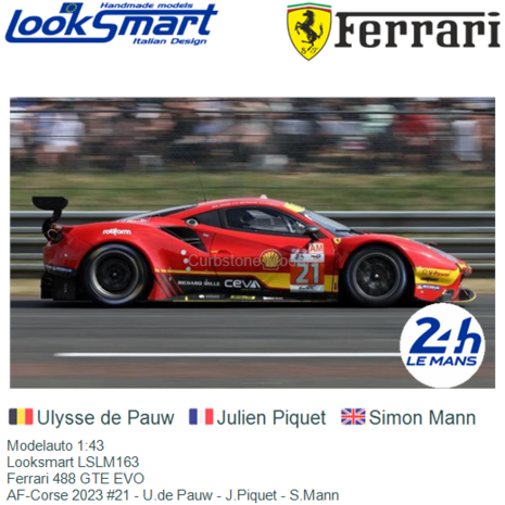 Modelauto 1:43 | Looksmart LSLM163 | Ferrari 488 GTE EVO | AF-Corse 2023 #21 - U.de Pauw - J.Piquet - S.Mann