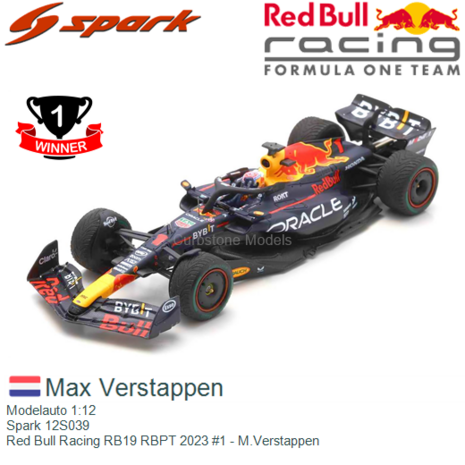 Modelauto 1:12 | Spark 12S039 | Red Bull Racing RB19 RBPT 2023 #1 - M.Verstappen