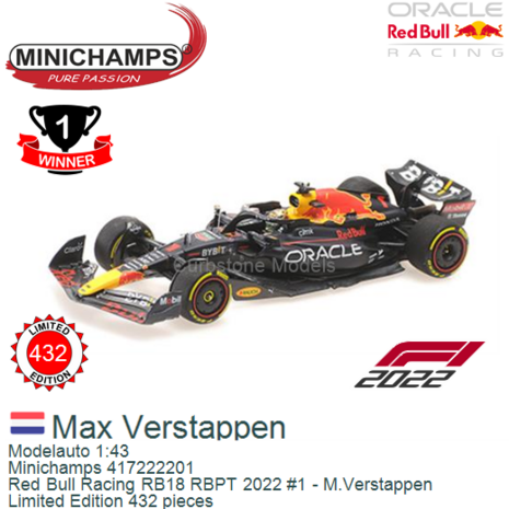 Modelauto 1:43 | Minichamps 417222201 | Red Bull Racing RB18 RBPT 2022 #1 - M.Verstappen