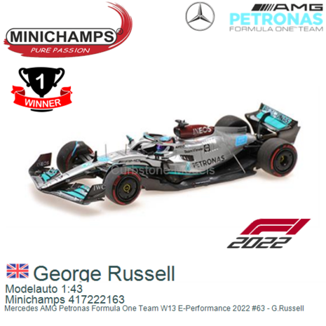 Modelauto 1:43 | Minichamps 417222163 | Mercedes AMG Petronas Formula One Team W13 E-Performance 2022 #63 - G.Russell