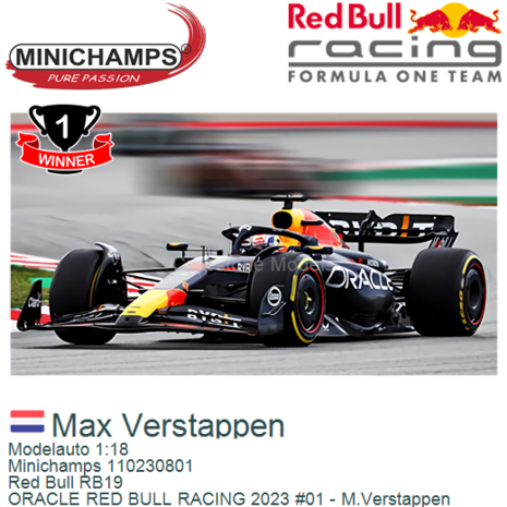 Modelauto 1:18 | Minichamps 110230801 | Red Bull RB19 | ORACLE RED BULL RACING 2023 #01 - M.Verstappen