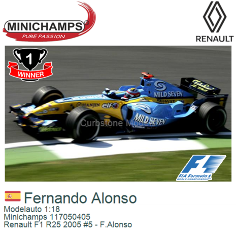 Modelauto 1:18 | Minichamps 117050405 | Renault F1 R25 2005 #5 - F.Alonso