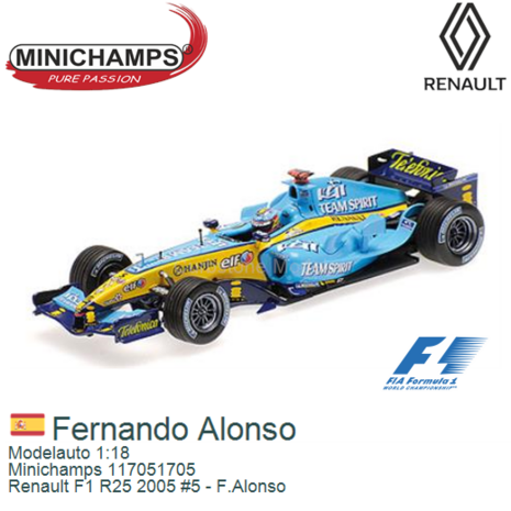 Modelauto 1:18 | Minichamps 117051705 | Renault F1 R25 2005 #5 - F.Alonso