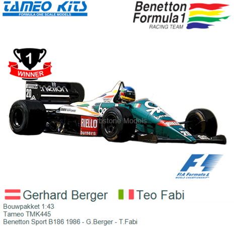 Bouwpakket 1:43 | Tameo TMK445 | Benetton Sport B186 1986 - G.Berger - T.Fabi