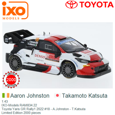 1:43 | IXO-Models RAM834.22 | Toyota Yaris GR Rally1 2022 #18 - A.Johnston - T.Katsuta