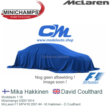 Modelauto 1:18 | Minichamps 530011814 | McLaren F1 MP4/16 2001 #4 - M.Hakkinen - D.Coulthard