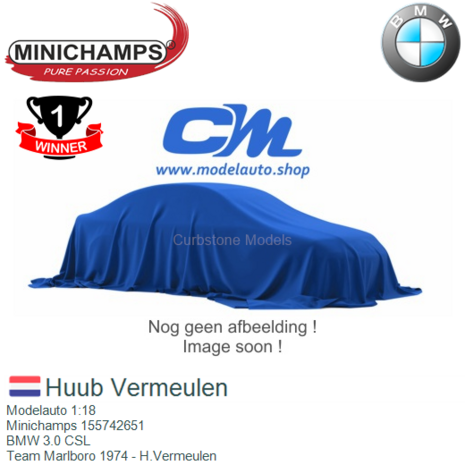 Modelauto 1:18 | Minichamps 155742651 | BMW 3.0 CSL | Team Marlboro 1974 - H.Vermeulen