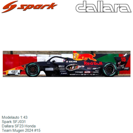 Modelauto 1:43 | Spark SFJ031 | Dallara SF23 Honda | Team Mugen 2024 #15