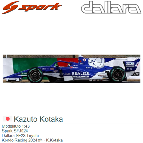 Modelauto 1:43 | Spark SFJ024 | Dallara SF23 Toyota | Kondo Racing 2024 #4 - K.Kotaka