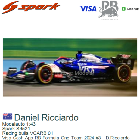 Modelauto 1:43 | Spark S9521 | Racing bulls VCARB 01 | Visa Cash App RB Formula One Team 2024 #3 - D.Ricciardo